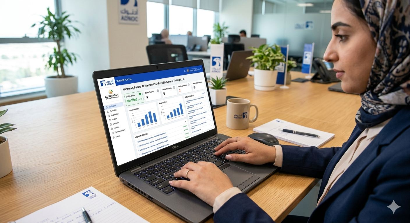 ADNOC vendor portal under review on a laptop screen